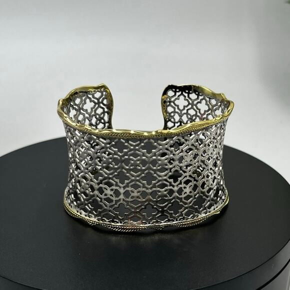 Kendra Scott Candice Two Tone Silver Gold Filigree Yellow Rose Cuff Bracelet - Picture 2 of 12